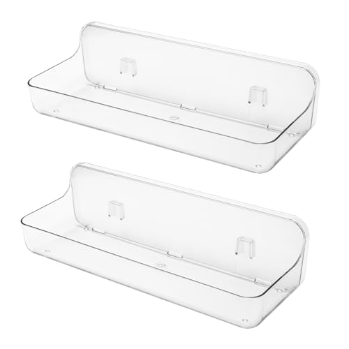Diesisa Acrylic Wall Mount Organizer, Adhesive Shelves,2Pc Bathroom Shelves | Self Adhesive Shelf, Shower Caddies, No Drilling Hang Wall, Stick on Shelf with 3Pcs Tapes, for Bathroom, Kitchen,Living Room - color: 2pcs-clear