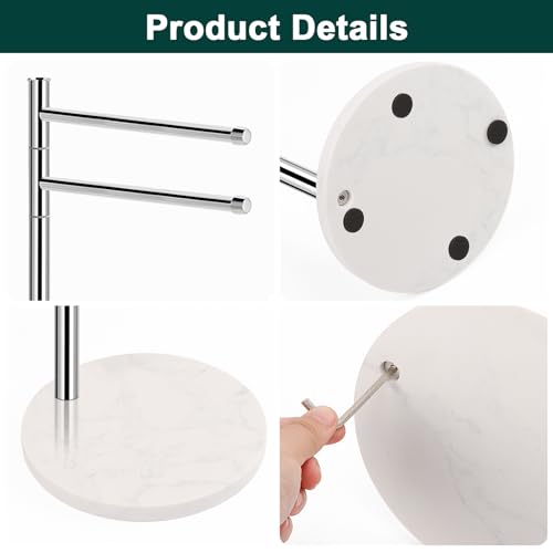 Hand Towel Holder, F-Shape Hand Towel Stand with Marble Base, Stainless Steel Swivel Hand Towel Rack Bar Standing for Bathroom Kitchen Countertop, 2 Arms (Chrome Finish) - color: Chrome Finish