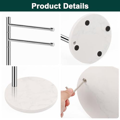 Hand Towel Holder, F-Shape Hand Towel Stand with Marble Base, Stainless Steel Swivel Hand Towel Rack Bar Standing for Bathroom Kitchen Countertop, 2 Arms (Chrome Finish) - color: Chrome Finish