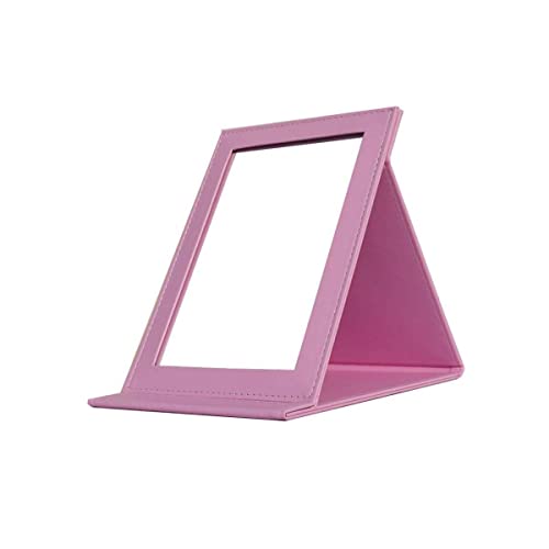 Foldable Travel Desk Mirror, Pink | HD Vanity Mirror with Adjustable 90°/145° Stand,Slim Leather-Covered - color: Pink