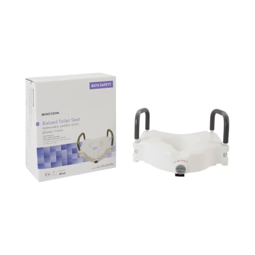 McKesson Raised Toilet Seat with Removable Padded Arms, White, 5 in, 1 ct | Lightweight, Fits Most Standard Toilets