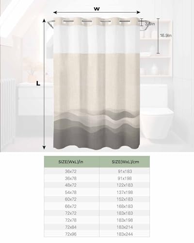No Hook Shower Curtain and Snap in Liner Set, Grey Beige Ombre Bathroom Stall Shower Curtains 48x72 Inch, See Through Mesh Top Window, Minimalist Ocean Waves Linen Hotel Style, Washable Waterproof - size: 48"W x 72"L (Pack of 1)