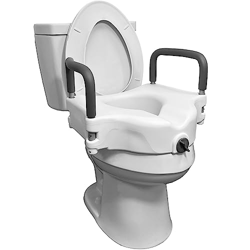 ProBasics E-Z Lock Raised Toilet Seat with Handles, 4.5" Toilet Seat Riser with Arms, Fits Most Elongated and Round Toilets, 17" Seat Width & Height, 19.25" Width Between Arms, White