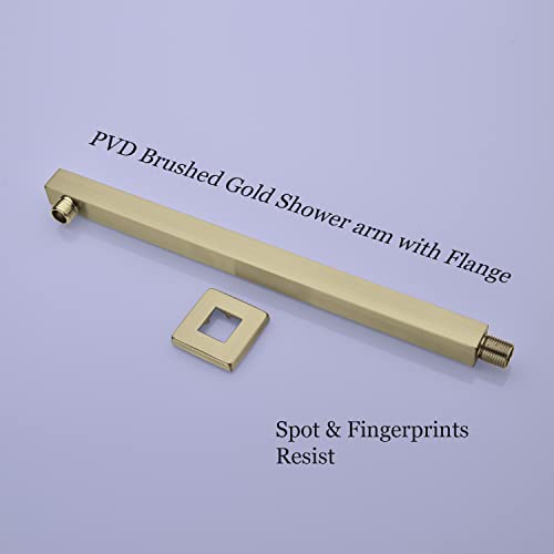 TRUSTMI 16" Square Shower Arm Brushed Gold, Wall Mount Rainfall Extension | Include Flange, Stainless Steel Rainfall Shower Head Extension, NPT 1/2" Wall Mount, Universal Fittings - color: Brushed Gold
