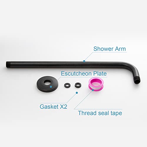 OFFO Shower Arm with Flange, 16 in Oil Rubbed Bronze Wall Mount Replacement Angle Shower Head Arm Wall-Mounted For Fixed Shower Head & Handheld Showerhead - color: Oil Rubbed Bronze, style: 16 in