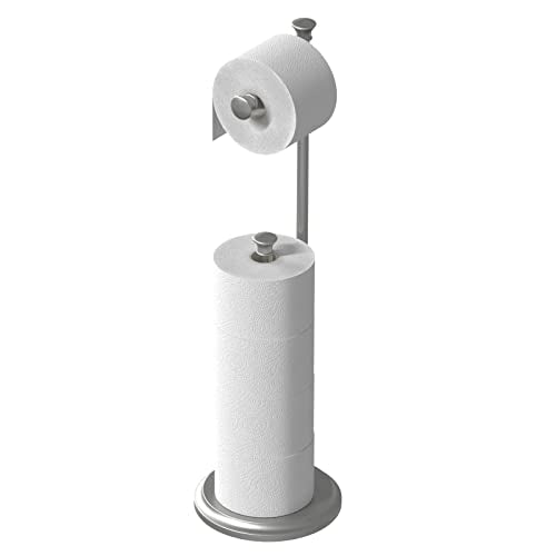 Free Standing Toilet Paper Holder Stand Brushed Nickel Toilet Roll Stand Bathroom Tissue Rack with Storage Reserves 5 Mega Rolls - color: B-brush Nickel