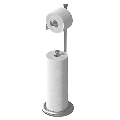 Free Standing Toilet Paper Holder Stand Brushed Nickel Toilet Roll Stand Bathroom Tissue Rack with Storage Reserves 5 Mega Rolls - color: B-brush Nickel