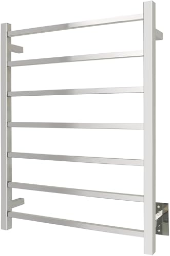WarmlyYours Tahoe Heated Towel Rack, 7 Bars, Polished Stainless Steel | Hardwired 120V heated towel rack for spa-like bathroom comfort, 427 BTU/hr, energy-efficient towel drying - color: Polished Stainless Steel (7 Bars)