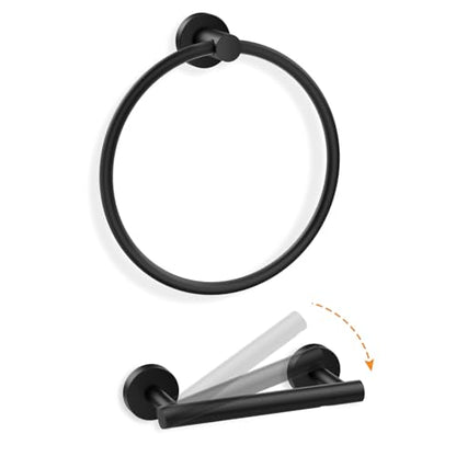 Toilet Paper Holder and Hand Towel Ring Bathroom Set | Matte Black,Stainless Steel,Wall Mount,Bathroom Accessories,Hand Towel Ring and Toilet Paper Holder Set,Easy to install - color: Matte Black