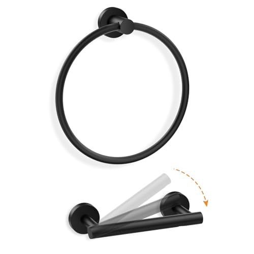 Toilet Paper Holder and Hand Towel Ring Bathroom Set | Matte Black,Stainless Steel,Wall Mount,Bathroom Accessories,Hand Towel Ring and Toilet Paper Holder Set,Easy to install - color: Matte Black