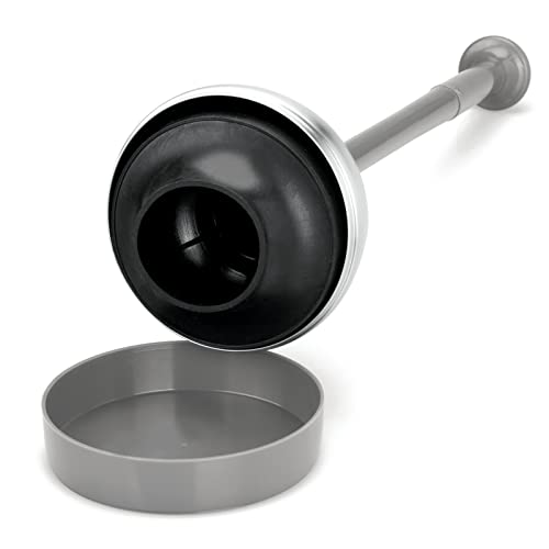 mDesign Bathroom Toilet Bowl Plunger Set with Lift & Lock Cover, Compact Discreet Freestanding Storage Caddy with Base, Modern Design - Heavy Duty Gray/Brushed Stainless Steel