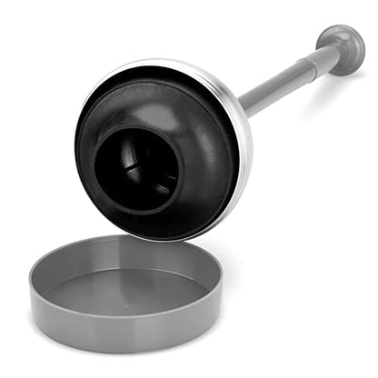 mDesign Bathroom Toilet Bowl Plunger Set with Lift & Lock Cover, Compact Discreet Freestanding Storage Caddy with Base, Modern Design - Heavy Duty Gray/Brushed Stainless Steel