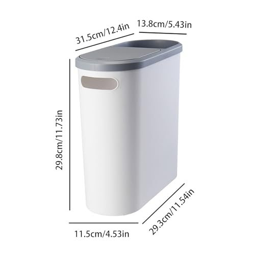 Bathroom Small Trash Can with Lid, 2.1 Gallon Rectangular Bathroom Garbage Can, Slim Garbage Can with Press Top Lid for Toilet, Bedroom, Kitchen, Office, Living Room, Rv, Camper (White)