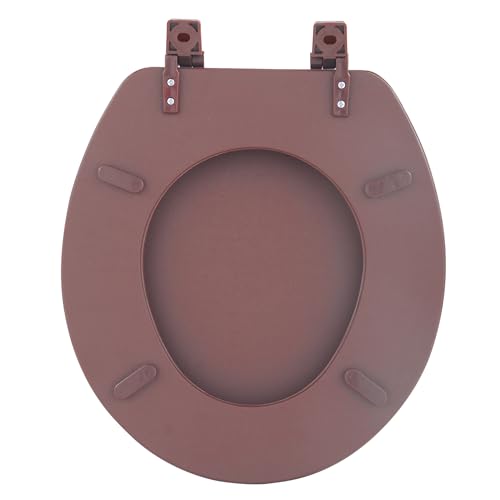 PowerSellerUSA Vinyl Round Soft Toilet Seat, Adjustable Hinges Toilet Seats with Non Slip Grip Tight Bumpers, Standard Heavy Duty Plastic Bathroom Toilet Seat Close Lid Set, Brown - color: Brown - Vinyl, size: 17" Standard