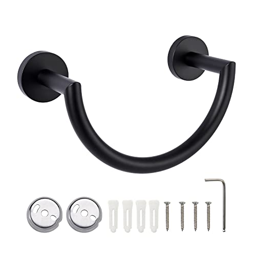 HouseAid Stainless Steel Towel Ring for Bathroom, Hand Towel Holder, Modern Semi-Circular Hand Towel Rack, Wall Mounted, Matte Black - color: Matte Black
