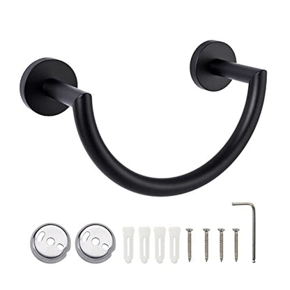 HouseAid Stainless Steel Towel Ring for Bathroom, Hand Towel Holder, Modern Semi-Circular Hand Towel Rack, Wall Mounted, Matte Black - color: Matte Black
