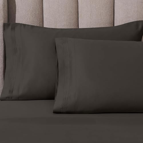 SUPERIOR Egyptian Cotton 4 Piece Sheet Set, Luxury 1000 Thread Count, Eco-Friendly, Sustainable Sheets, Basics, Solid, Deep Pocket Fitted Sheet, Flat Sheet, Pillowcases, Olympic Queen, Charcoal - color: Charcoal, size: Super Queen