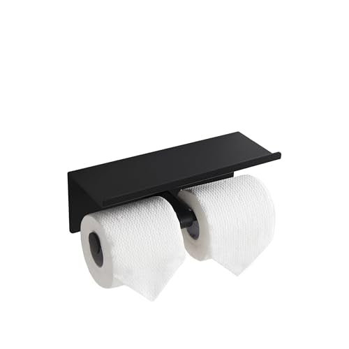 Black Toilet Paper Roll Holder with Shelf Wall Mounted for Bathroom (Black, Double Head) - color: Matte Black