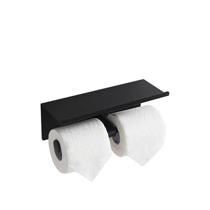 Black Toilet Paper Roll Holder with Shelf Wall Mounted for Bathroom (Black, Double Head) - color: Matte Black