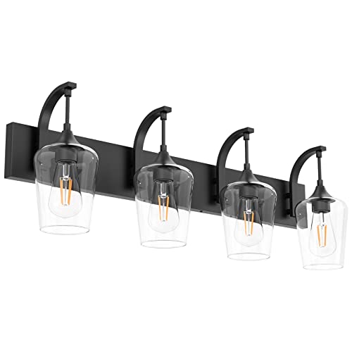 Ralbay Matte Black Bathroom Vanity Light 4-Lights Industrial Black Vanity Lights Clear Glass Vintage Edison Matte Black Wall Mount Light Fixtures for Bathroom - color: Black, size: 33 inch