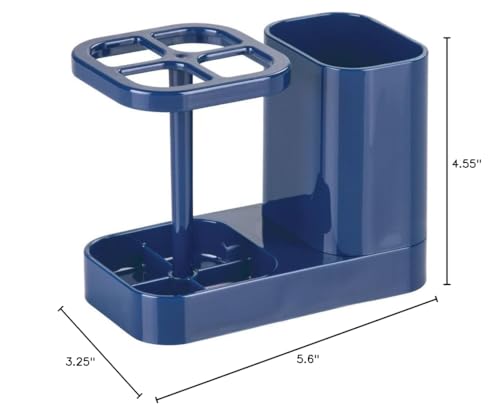 iDesign Toothbrush Holder with Storage Cup, Bathroom Sink Organizer for Toothpaste and Electric Toothbrushes, Blue - color: Navy