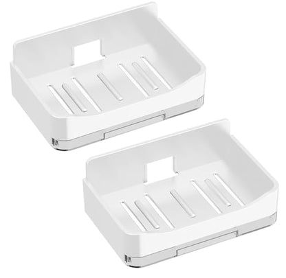 2 Pack Shower Soap Holder, Wall Mounted Soap Box Container, Bar Soap Holder with Drain for Shower, Bathroom, Kitchen(White) - color: White
