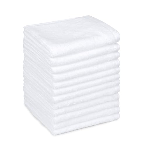 Amazon Basics Cotton Washcloths, Lightweight Quick-Dry, Absorbent Face and Body Towel Set, 12" x 12", White, 12-Pack - color: White, size: 12 Piece, style: Washcloth (Pack of 12)