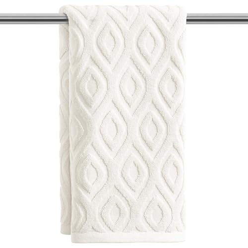 Artoid Mode 1 Pc White 3D Diamond Grid Jacquard Hand Towels for Bathroom, 100% Cotton Soft Absorbent Bathroom Decor Towels, 13.7 x 29.5 Inch - color: White, size: 13.7" x 29.5", 1PC