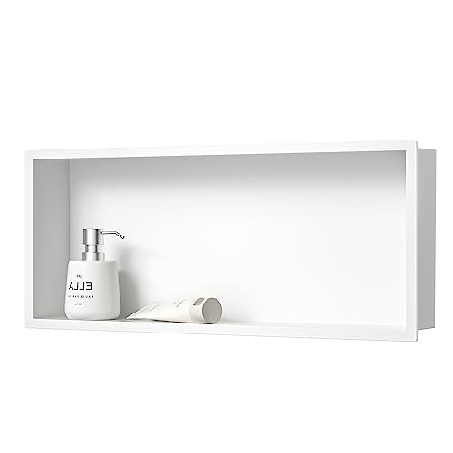 Stainless Steel Shower Niche 30" X 12" White No Tile Needed | Recessed shower niche,bathroom niche shower for shampoo & soap storage,space-saving,horizontal built-in shower niche shelf - color: White, size: 30" X 12"