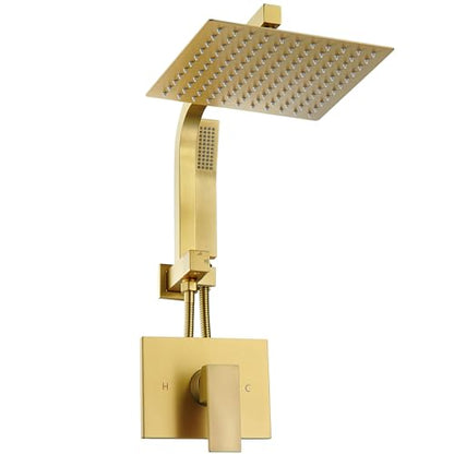 Brushed Gold Shower System with 10Inch Rain Shower Heads with Handheld Spray Combo, Gold Shower Faucet Set with Rain Shower and Handheld, Gold Shower Head and Handle Set(Shower Valve Kit Included) - color: Brushed Gold