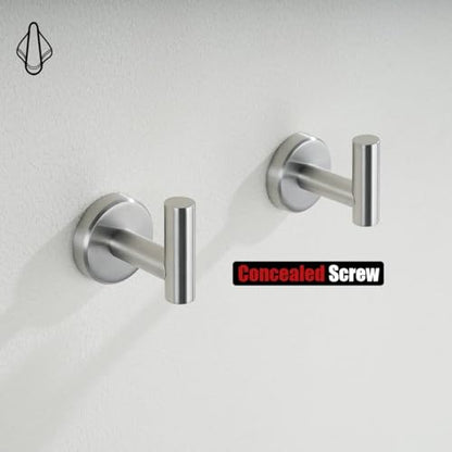 JQK Bathroom Towel Hook, Coat Robe Clothes Bath Wall Hooks for Kitchen Garage SUS 304 Stainless Steel Thick 0.8mm, 4 Pack Brushed Finish, TH100-BN-P4 - color: Brushed, size: 4 Pack