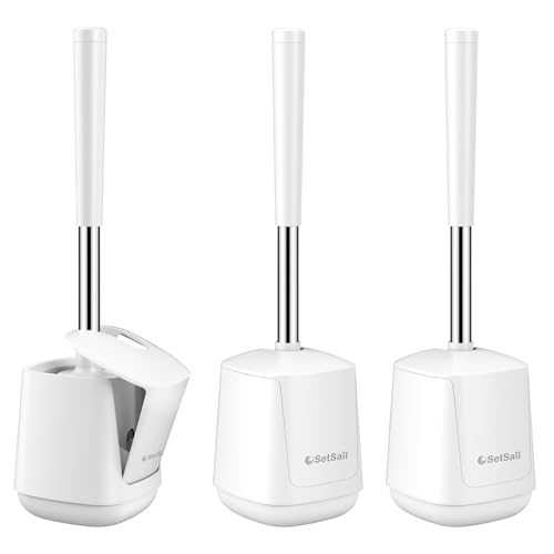 SetSail Toilet Brush 3 Pack Toilet Bowl Brush and Holder Toilet Cleaner Brush with Nylon Bristles Ventilated Toilet Brushes for Bathroom with Holder for Toilet Scrubber Cleaning, Pure White - color: Pure White, size: 3 packs