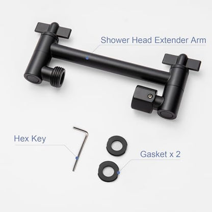 OFFO Shower Head Extension Arm, 6 in Shower Extension Arm with Locking Nut, Adjustable Height and Angle, Universal G1/2 Connector for Fixed and Handheld ShowerHead, Matte Black - color: Matte Black, style: 6 in