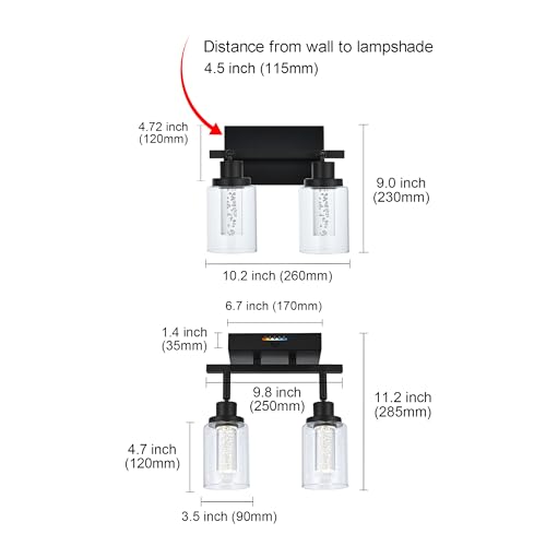 MELUCEE 2 Lights LED Tracking Light Ceiling Rotatable Spotlight Black | Kitchen Ceiling Light Fixtures Bathroom Vanity Lights Wall Mounted with Clear Glass, Built-In LED Chips, 5-Color Temperature - color: Black, size: 2 Lights