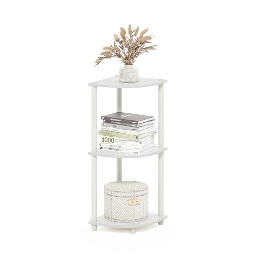 Furinno Turn-N-Tube Corner Shelf, 3-Tier Corner Bookshelf, Display Storage Shelves with Open Shelves, for Organization and Storage, Living Room, Home Office, Garage, White - color: White/White, size: 3-Tier Round Tube