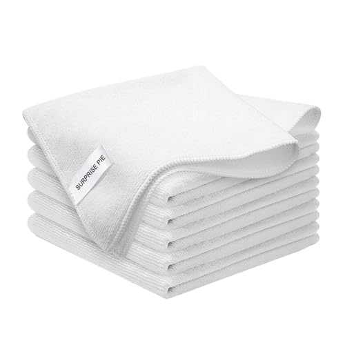 400 GSM Premium Microfiber Cleaning Cloths, Ultra Absorbent Lint-Free Towels for Kitchen, Glass, Countertops, Stainless Steel, Car Care & Household Cleaning, Reusable Washable 12" x 12" - color: White