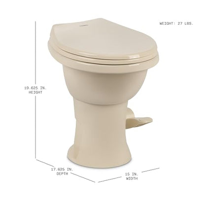 Dometic Model 410 Complete RV Toilet – Round Porcelain Bowl, Universal Fit & 2-Bolt Mount, 18" Chair Height Residential-Style, Gravity Flush Toilet with Soft-Close Seat, Bone (9610008260) | Universal Fit & 2-Bolt Mount, 18" Chair Height Residential-Style,