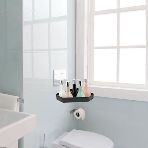 STAHAD Space Aluminum Floating Corner Shelf Wall Mounted Bathroom Storage Rack with Anti-Skid Lip Edge Black Shower Organizer for Corner Wall Storage