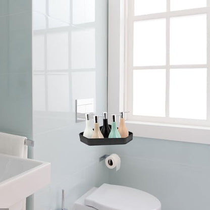 STAHAD Space Aluminum Floating Corner Shelf Wall Mounted Bathroom Storage Rack with Anti-Skid Lip Edge Black Shower Organizer for Corner Wall Storage