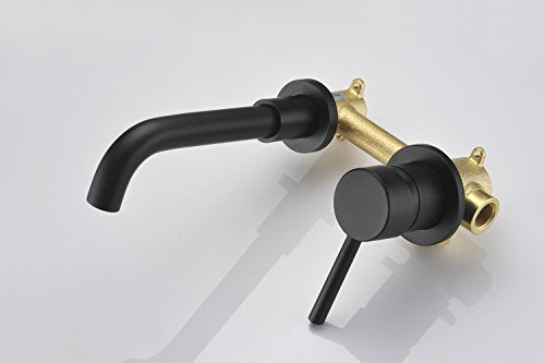SUMERAIN Wall Mount Bathroom Faucets, Matte Black | Rough-in Valve Included,360 Swivel Spout - color: Matte Black, size: Right-Handed