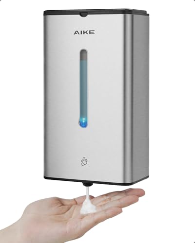 AIKE Automatic Foaming Soap Dispenser 33.8oz for Bathroom,Brushed AK1207FA | Rich Foam and Steel Finish,5-Level Adjustable and Key for Commercial(Battery Not Included),Screw Wall Mount for Space-Saving - color: Brushed Stainless Steel