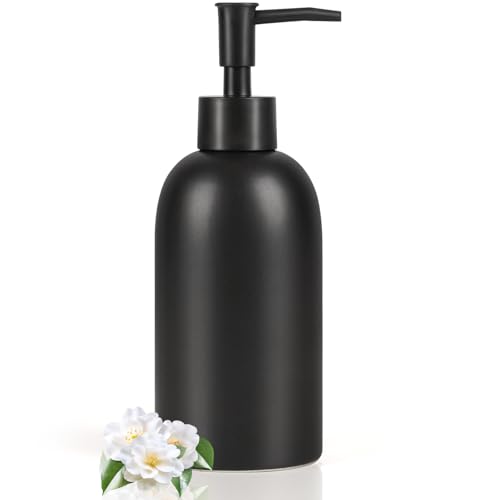 Natheeph Soap Dispenser for Bathroom/Kitchen Fill Hand Soap/Dish Soap, 14OZ | Soap Pump Dispenser Bottle, Ceramic Soap Dispenser Refillable Shampoo/Lotion/Liquid/Detergent for Bathroom/Kitchen (Black) - color: Black