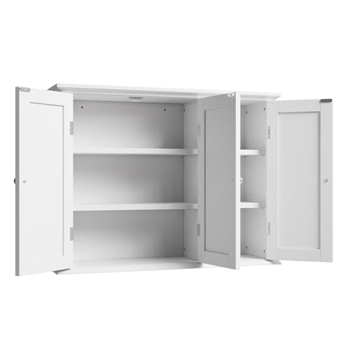ChooChoo Laundry Cabinet with 3 Doors and Adjustable Shelves | 9.06"D x 31.1"W x 24"H, Bathroom Wall Cabinet, Cupboard, White - color: White, size: 9.06"D x 31.1"W x 23.4"H