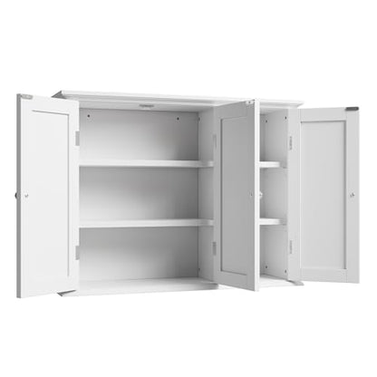 ChooChoo Laundry Cabinet with 3 Doors and Adjustable Shelves | 9.06"D x 31.1"W x 24"H, Bathroom Wall Cabinet, Cupboard, White - color: White, size: 9.06"D x 31.1"W x 23.4"H