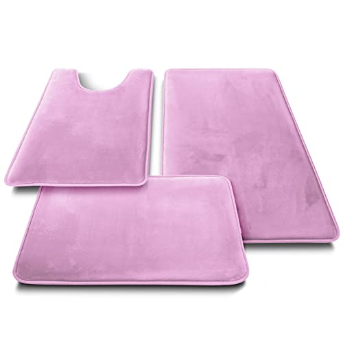 Clara Clark 3 Piece Bathroom Rugs Bath Mat Set, Velvet Memory Foam Bath Mats for Bathroom - Non-Slip, PVC Backing Bath Rugs, Washable - Dries Quickly, Lavender - color: Lavender Dream