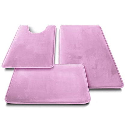 Clara Clark 3 Piece Bathroom Rugs Bath Mat Set, Velvet Memory Foam Bath Mats for Bathroom - Non-Slip, PVC Backing Bath Rugs, Washable - Dries Quickly, Lavender - color: Lavender Dream