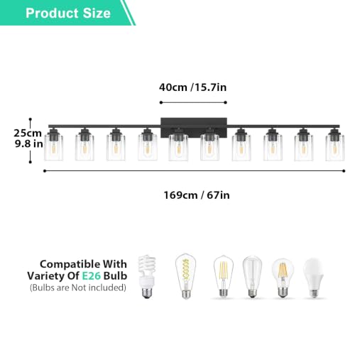 Matte Black Bathroom Vanity Light, 10-Light Modern Vanity Lighting Fixtures Over Mirror with Clear Glass Shade,Square Design,Wall Sconces for Living Room Cabinet Bedroom,E26 Socket - size: 10-Light