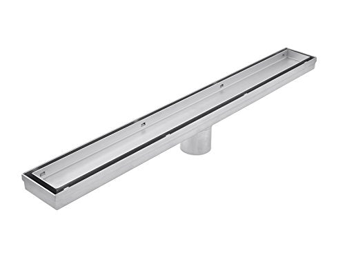 QM Drain 24-Inch Linear Shower Drain, 304 Stainless Steel, Reversible Grate 2 in 1 Tile-In or Smooth Surface