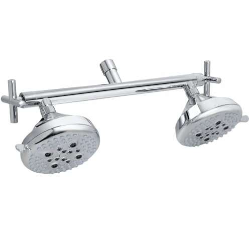 Double Shower Head with Manifold Shut-Off Valve,4 Function 2 Shower Sprayers,High Pressure Dual Shower Heads Combo Set,Chrome,AC1MG - color: Chrome, size: 7.5
