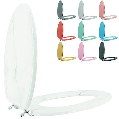 Elongated Toilet Seat Wood Toilet Seat Prevent Shifting with Zinc Alloy Hinges American Standard Size Toilet Seat Easy to Install also Easy to Clean(Elongated,Marble) - color: Marble, size: Elongated